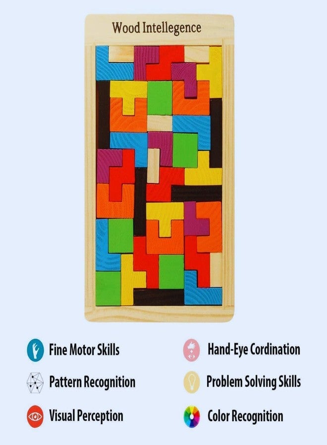FUN4YOU-Wooden Intelligence Puzzles Toy for Kids 3+ | Educational Wooden Tetris Puzzle Brain Teaser Puzzle for Brain Development & Logical Thinking | Montessori Learning Toy-40 Pcs, Multi Color - Image 3